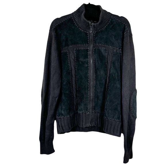Style & Co. Leather and Knit Patchwork Sweater Jacket Black Women's Size Medium - Picture 1 of 5